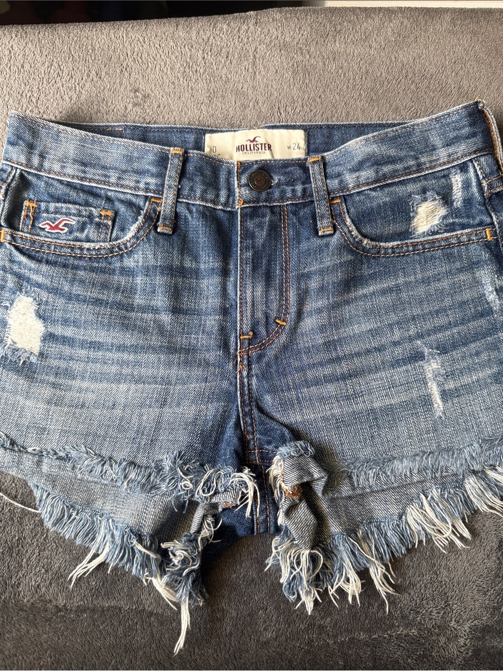 Hollister Women's Distressed Frayed Denim Shorts - Blue